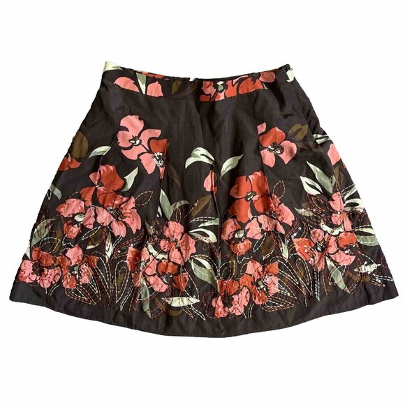 Talbots Dresses & Skirts - Talbot Skirt Womens 14 Brown A Line Floral Beaded Silk Fairycore Embroidered